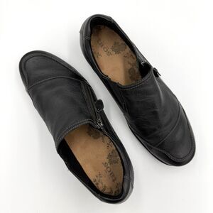 Taos Character Flat Women 8.5 Wide Black Napa Leather Zip Loafer Comfort Shoes